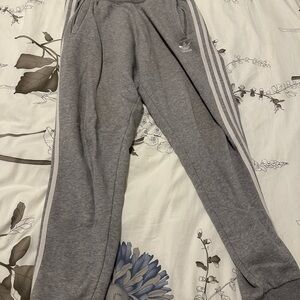 Adidas Gray Joggers with White Stripes